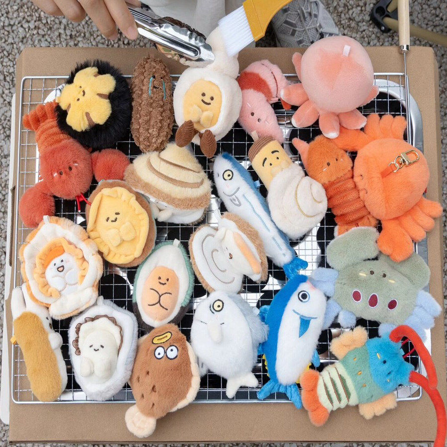 仿真海鲜生蚝花甲扇贝龙虾毛绒公仔小挂件海参龙虾玩偶钥匙扣挂饰,玩具/童车/益智/积木/模型,毛绒/玩偶/公仔/布艺类玩具,淘宝优惠券,粉丝福利购,淘宝优惠卷