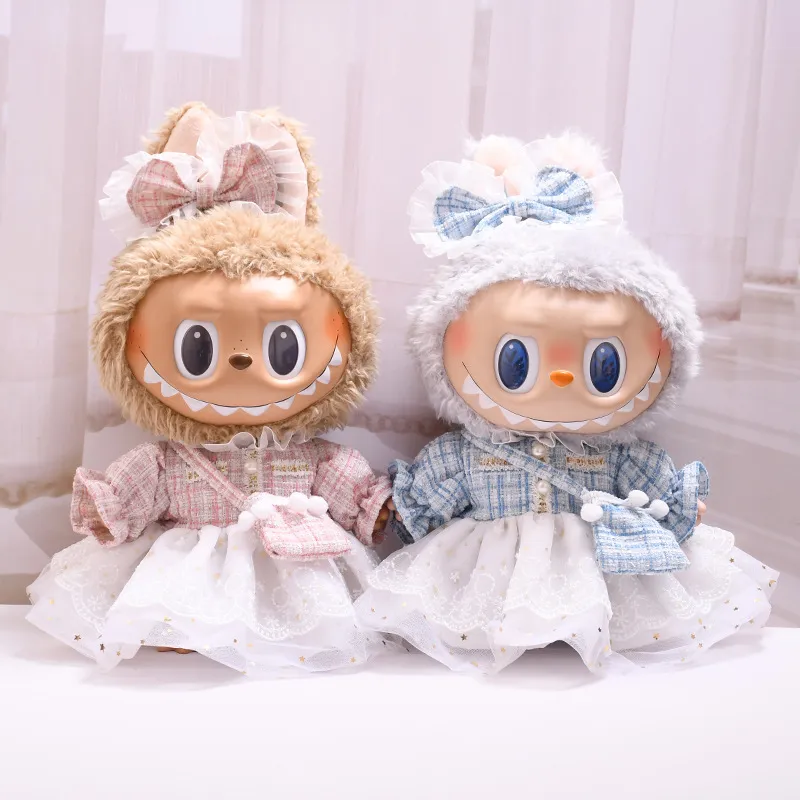 仅衣服】38cm拉布布毛绒玩偶衣服小香风纱裙LABUBU换装娃衣连衣裙