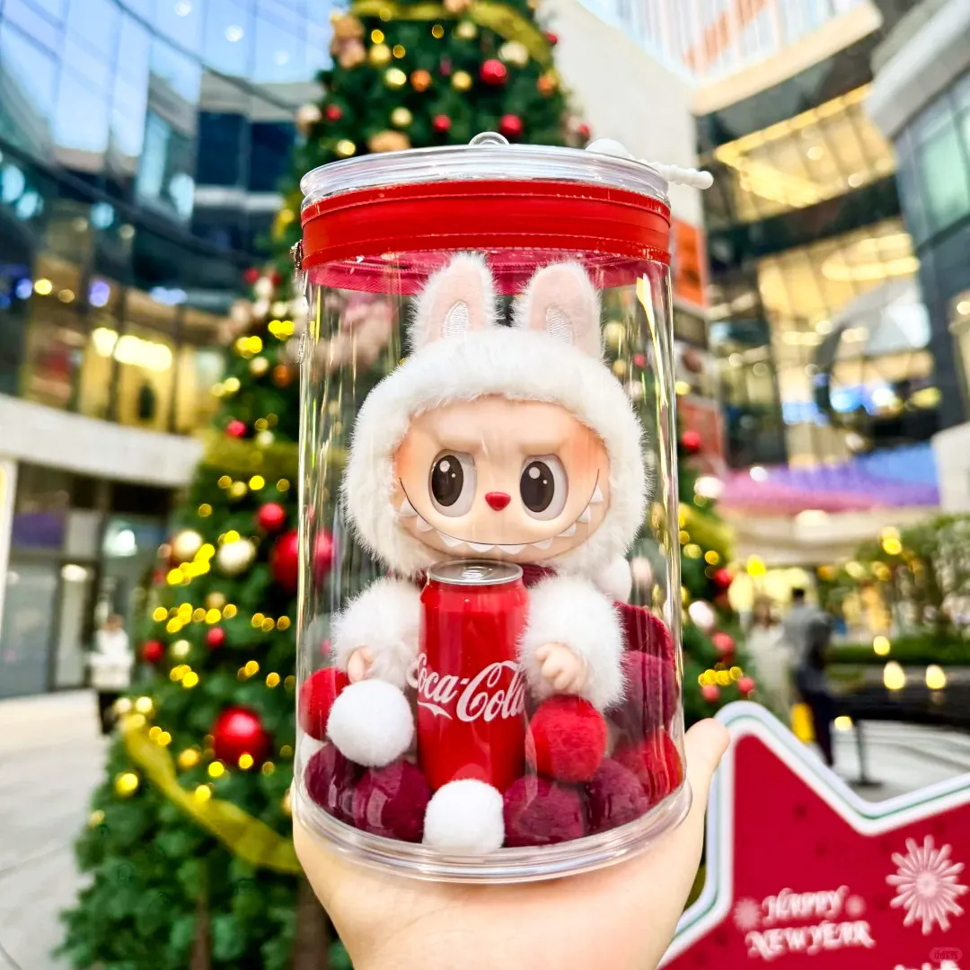 labubu可口可乐搪胶保护套拉布布马卡龙坐坐派对棉花娃娃15cm痛包