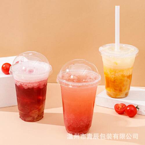 一次性带盖咖啡奶杯240611冷料透明pe塑冷饮杯果汁饮料杯茶外卖打
