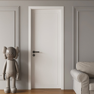 法式 实木卧室门复合烤漆室内门家用隔音房间门简约平板单开门白色