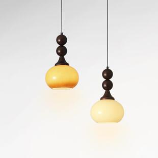 中古风卧室床头升降吊灯复古法式奶油风小吊灯焦糖玻璃玄关吊灯