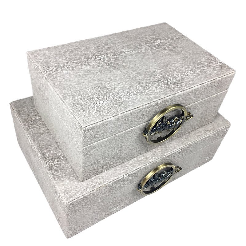 新中式首饰盒摆件酒店客厅收纳盒木艺皮质饰品摆件首饰盒软装工艺