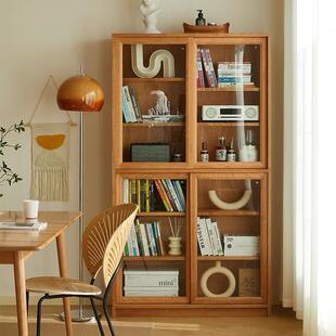 自由组合格子柜家用实木樱桃木日式藤编收纳全实木书柜