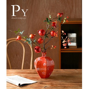 新中式红色陶瓷花瓶插花高级感新年结婚婚礼客厅平安喜乐摆件春节