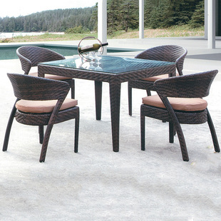 户外桌椅藤椅五件套 室外藤编餐桌椅组合 阳台庭院花园茶楼桌椅