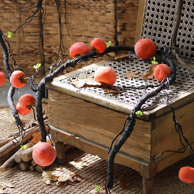仿真藤条柿子果树枝n果实缠绕植物壁挂柿子盘藤造景道具装饰假树,家居饰品,仿真花/假花,淘宝优惠券,粉丝福利购,淘宝优惠卷