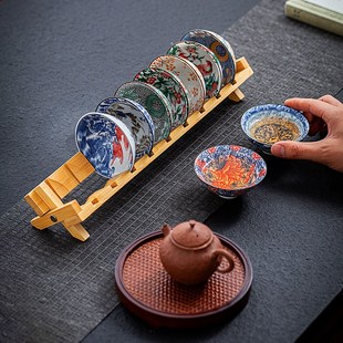 青花瓷小茶碗杯架单主人杯茶盏复古功夫茶具品茗 茶杯斗笠杯套f装