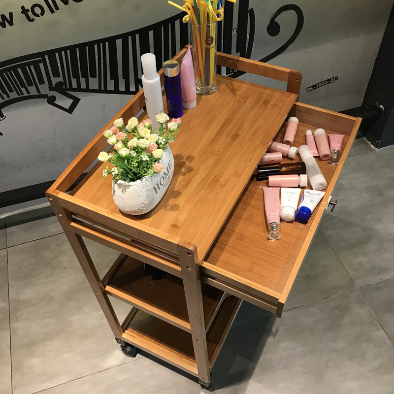 复古理发店发廊收纳工具柜美发店美容院J用品推车实木带轮小柜子