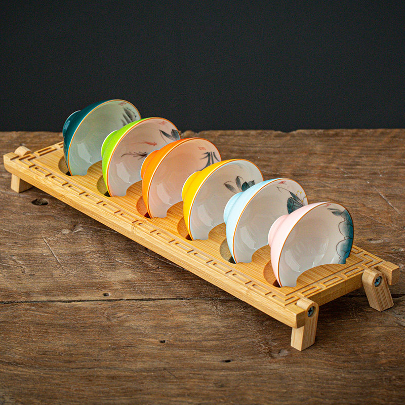 小号日式6个手绘斗n笠茶杯加沥水杯架陶瓷功夫茶杯品茗杯白瓷茶碗,餐饮具,茶杯,淘宝优惠券,粉丝福利购,淘宝优惠卷