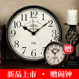 卧室静音挂钟复古挂墙壁钟客厅家用时钟12寸N时尚创意挂表美式钟