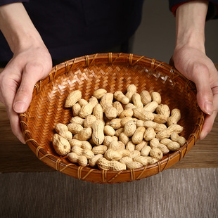 纯手工竹编果盘竹制o复古大漆收纳筐家用茶叶簸箕茶点盘干果盘篮