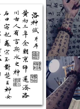 洛神赋汉字草本纹身贴半永久暗黑高颜值国风霸气逼真半臂防水潮男