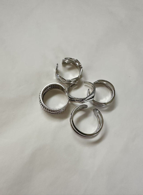 戒指女几何不规则铜镀银复古时尚双层滴釉食指指环气质ins开口戒