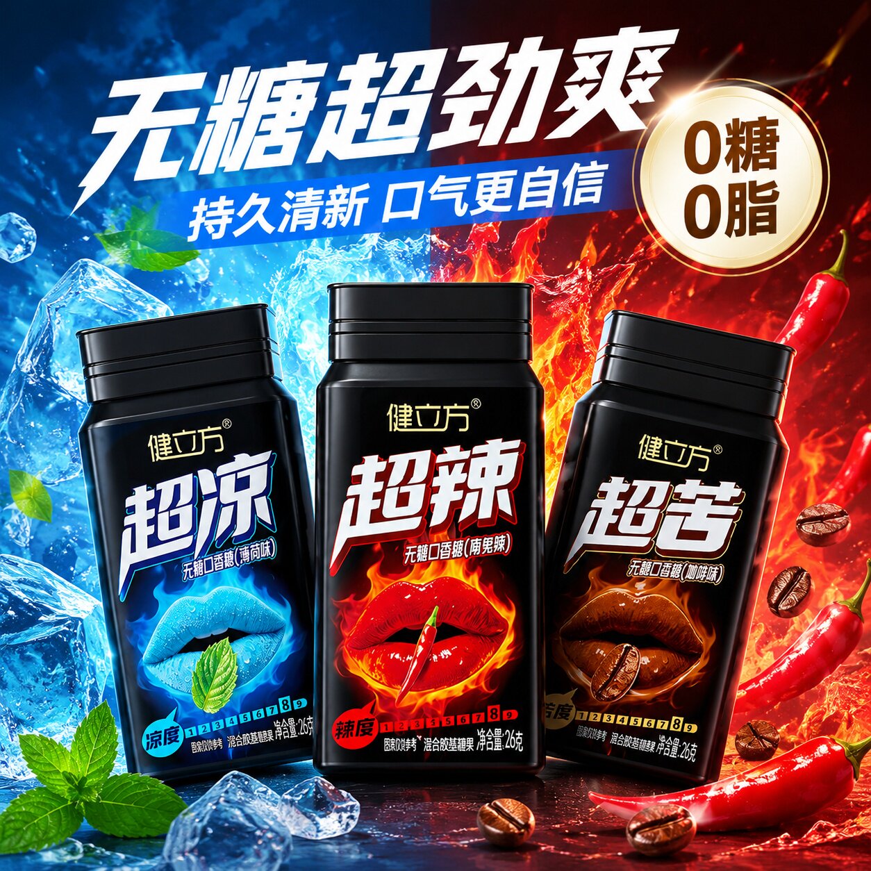 戒烟好帮手！爆酸爆苦无糖口香糖图片