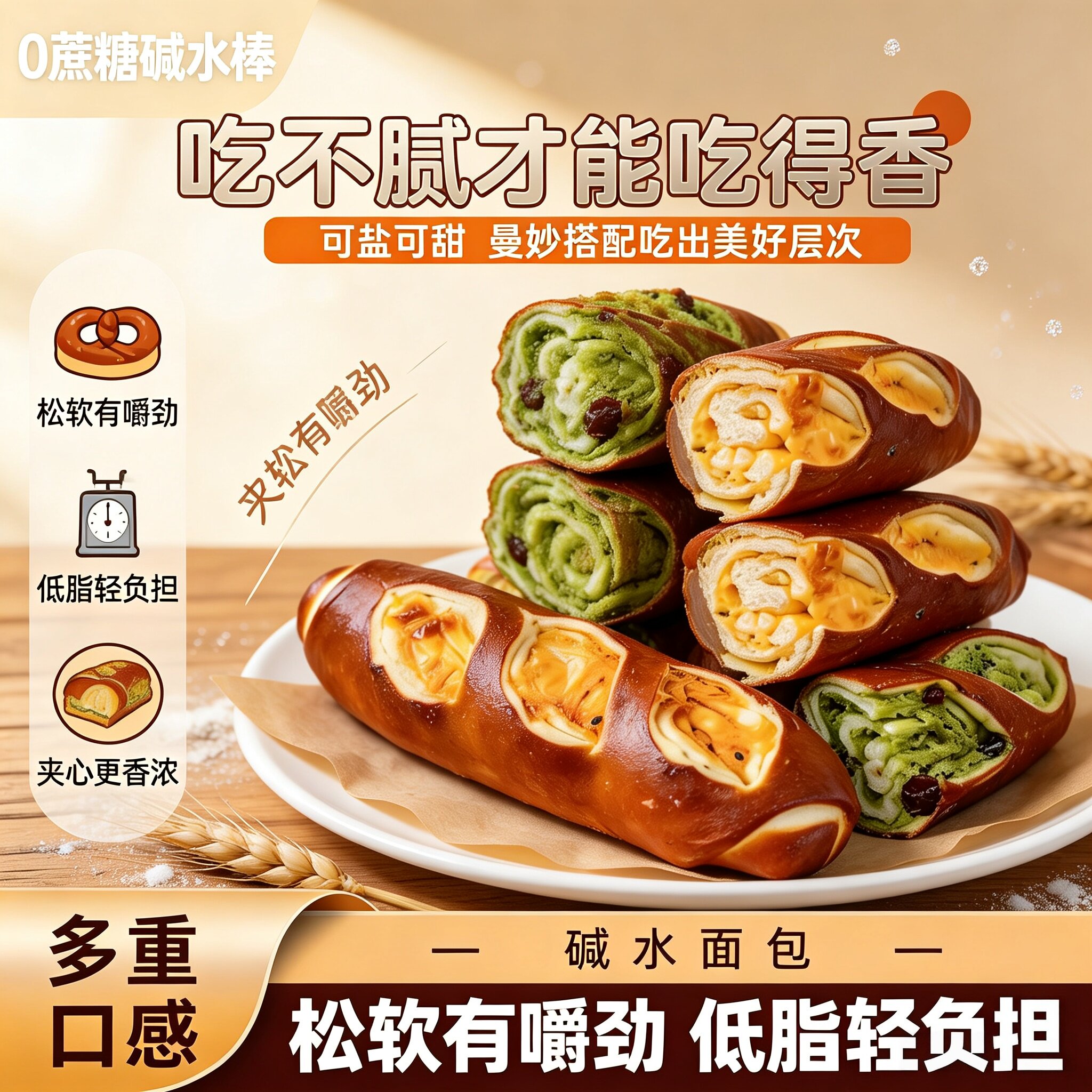 超多人回购的无蔗糖碱水棒面包图片