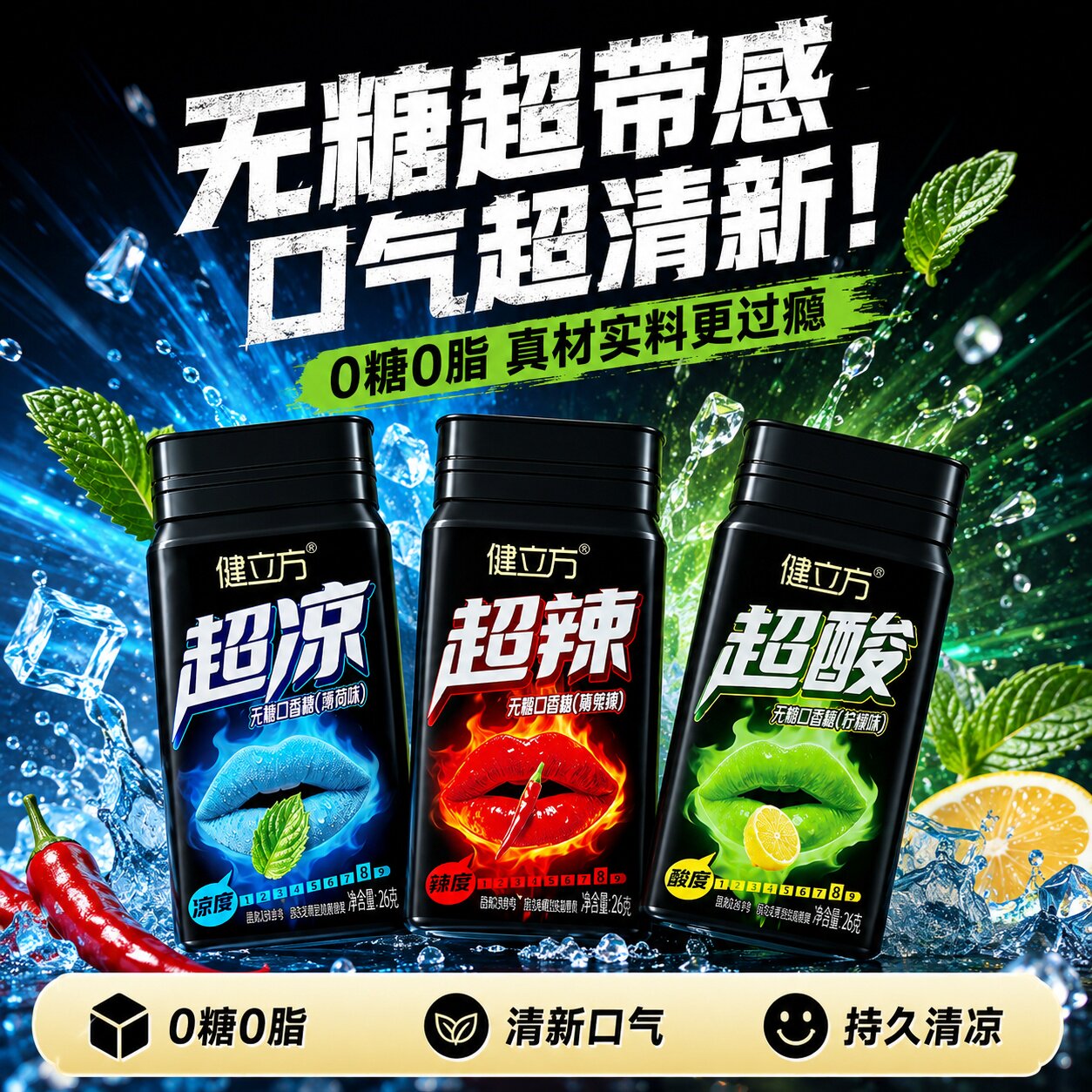 薄荷无糖口香糖清新口气咖啡糖0脂戒烟咖啡味糖果提神解馋小零食