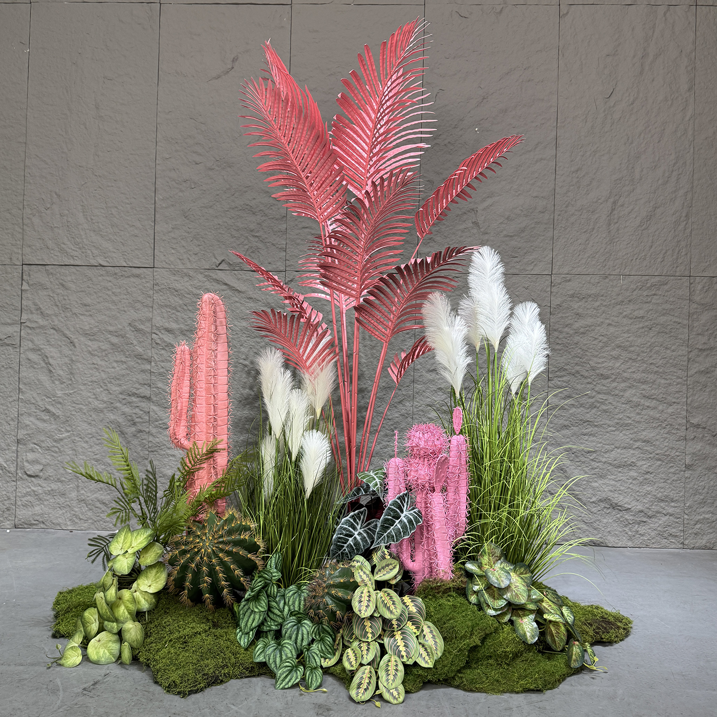 商场橱窗粉色仿真绿植景观造景