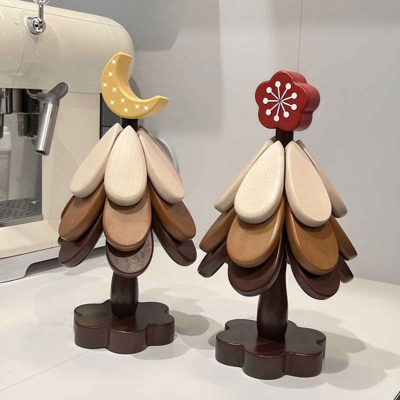 耶诞树隔热垫餐桌摆件创意一棵树北欧风实木防烫锅垫折叠杯垫碗垫