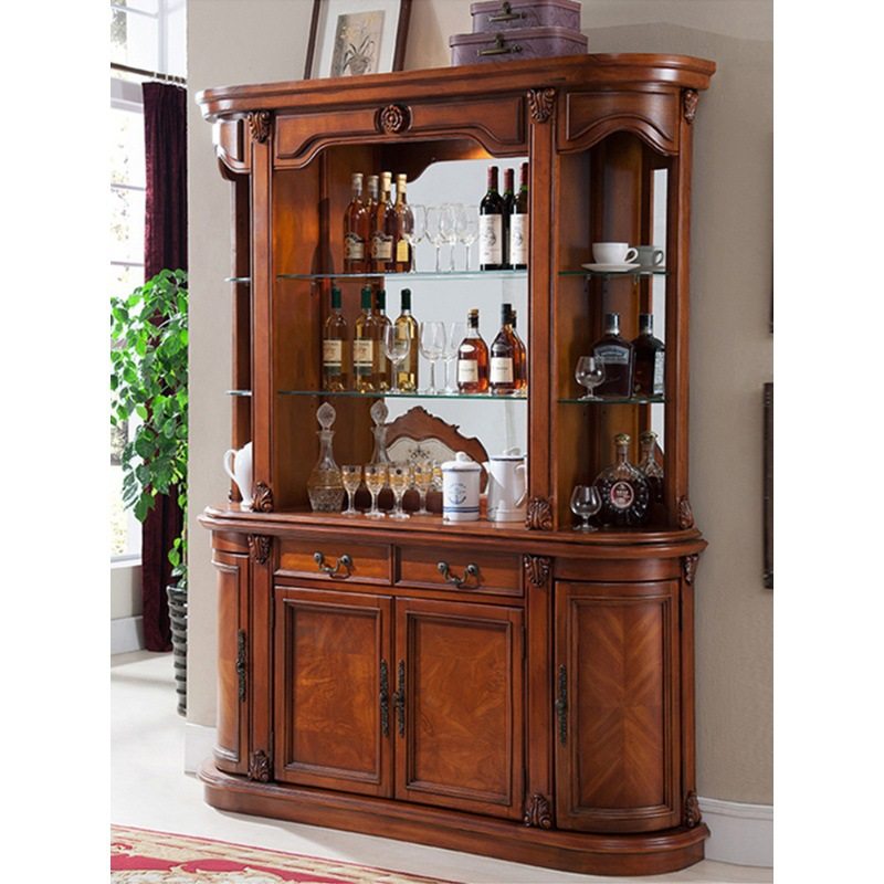 美式实木酒柜靠墙客厅欧式简约餐厅餐边柜玻璃玄关酒水展示边柜子