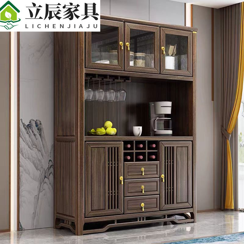 乌金木新中式实木靠墙储物餐边柜