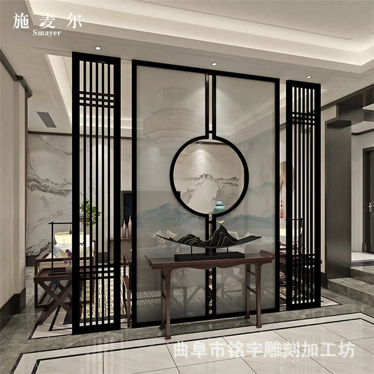 新中式木雕玄关隔断定制