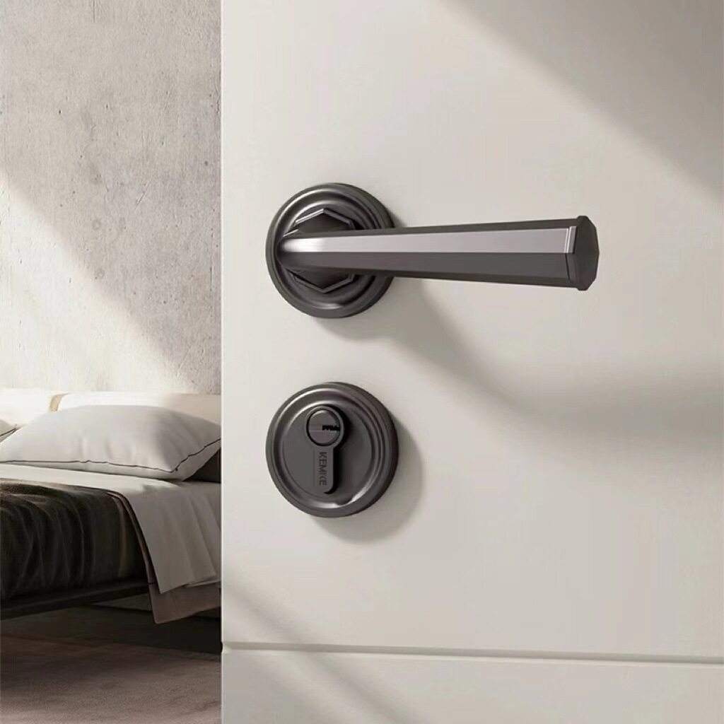 高端家用锌合金办公室内卧室房简约门把手静音磁吸木门黑色分体锁