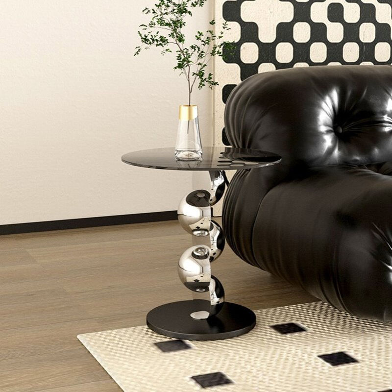 现代简约玻璃沙发边几网红小圆桌床头桌客厅不锈钢边几轻奢高级感