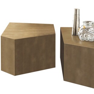 现代轻奢拉丝青古铜组合茶几简约异形创意全不锈钢多边形茶桌