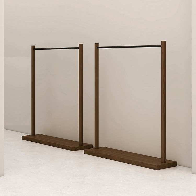 服装展示架挂衣架不锈钢黑色落地架女装店货架复古木质货架胡桃色