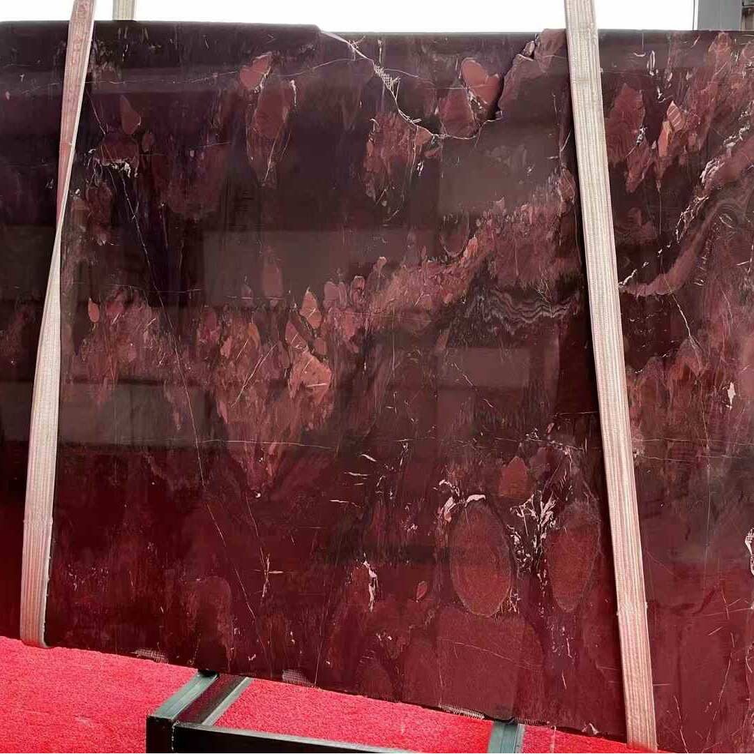巴西天然奢石波尔多红色大理石餐桌面窗台石材台面大理石背景
