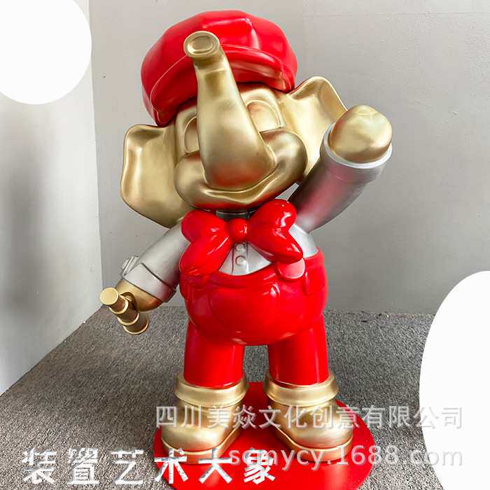 公司制作卡通雕塑金色摆件 乐器大号熊仔玻璃钢雕塑风琴小提琴