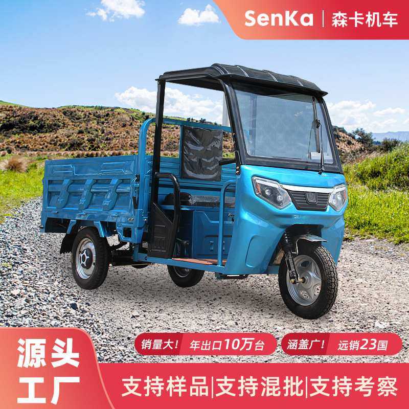 电动三轮车农用带棚拉货家用半封闭载货农场运输三蹦子出口电瓶车