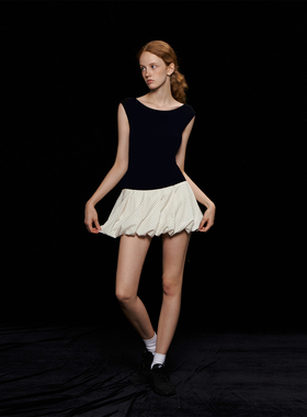 Call it a day 灰色/白色 低腰A字花苞短裙女防走光蓬蓬裙夏季