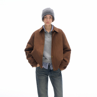 奶咖色翻领麂皮绒短款 焦糖棕 夹克保暖夹棉外套冬 day call