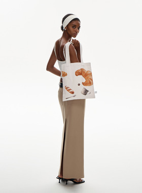 call it a day 白色面包印花斜挎包趣味百搭帆布单肩包