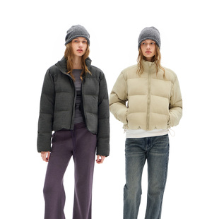 call it a day铁灰色/浅黄绿立领短款羽绒服女90白鸭绒保暖外套冬