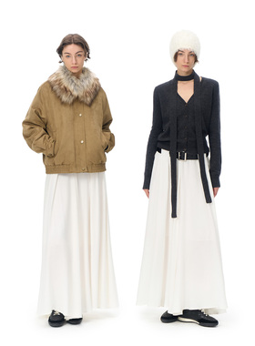 call it a day 白色A字版型简约低腰半身裙女显瘦百搭长款伞裙冬