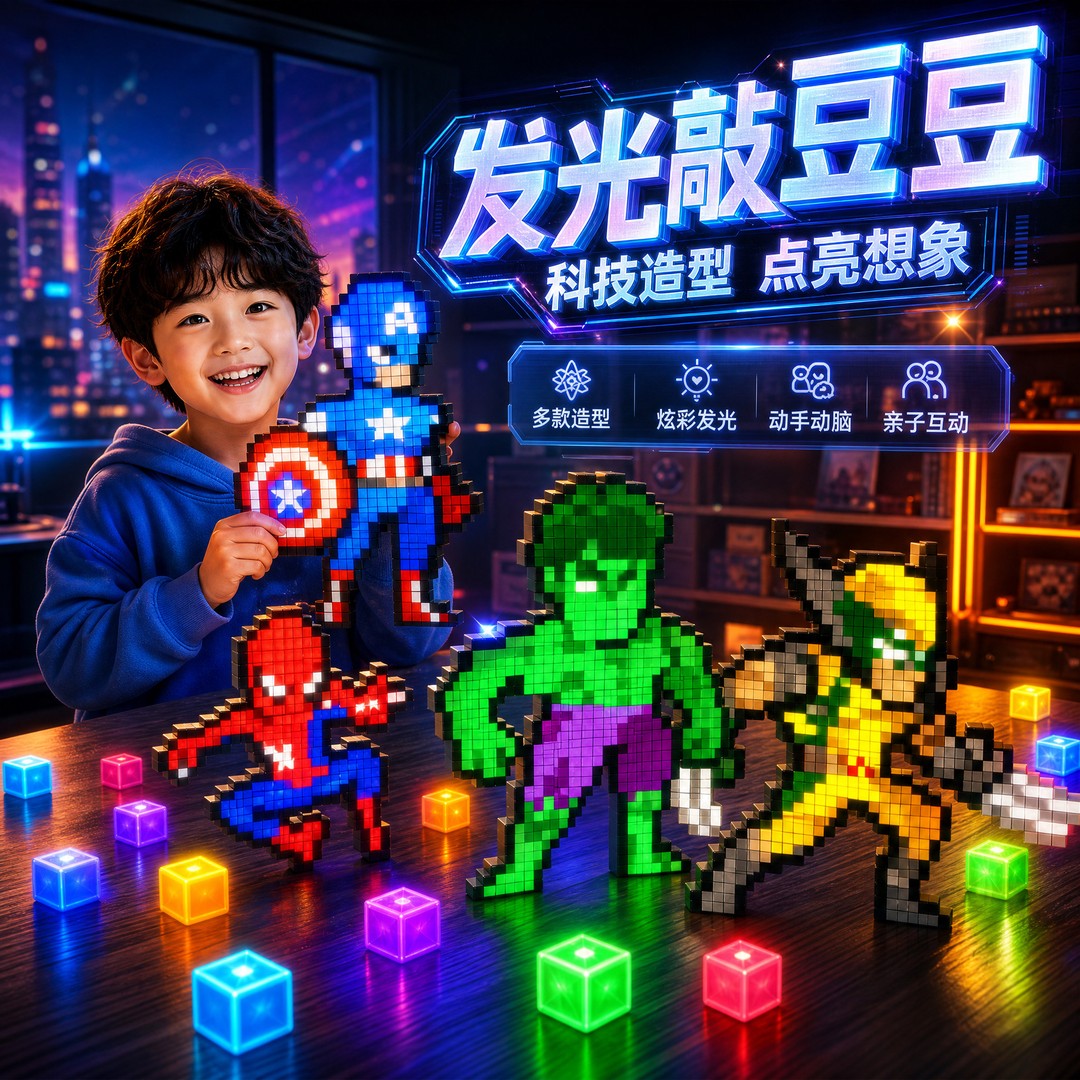 夜光蜘蛛侠美国队长拼豆玩具套装男女孩子敲豆豆儿童手动DIY玩具