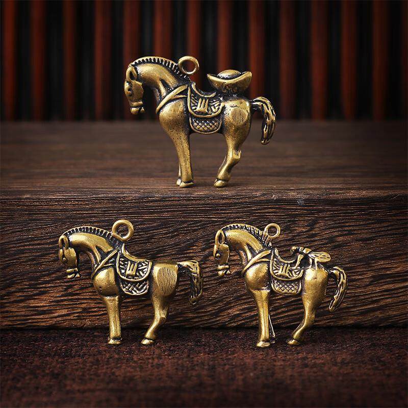 黄铜马到成功桌面小摆件挂件复古纯铜生肖骏马站立小铜马迷你