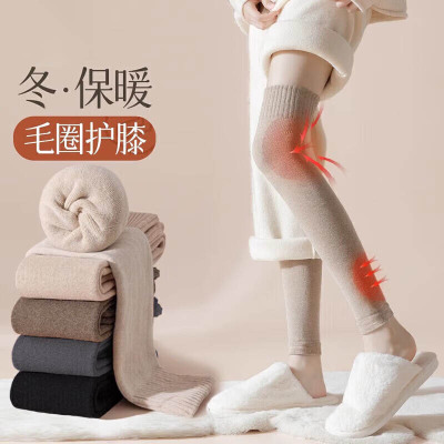 新款加绒加厚护膝袜套女士过膝毛圈关节长筒袜高弹力秋冬防寒保暖