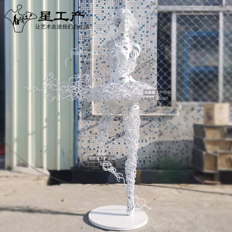 售楼处景观装饰不锈钢抽象芭蕾跳舞蹈者少女金属地产水景园林雕塑