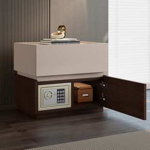 意式极简实木床头柜保险箱一体储物柜轻奢高级感带密码锁床边柜子