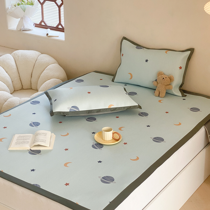 A类冰藤印花凉席三件套小清新卡通夏季凉感冰丝床席水洗折叠席子