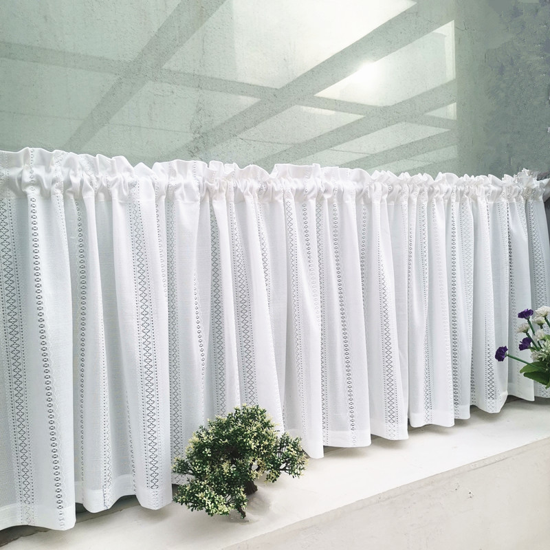 免打孔日式镂空白纱隔断半帘厨房短帘透光不透人魔术贴门帘防尘帘