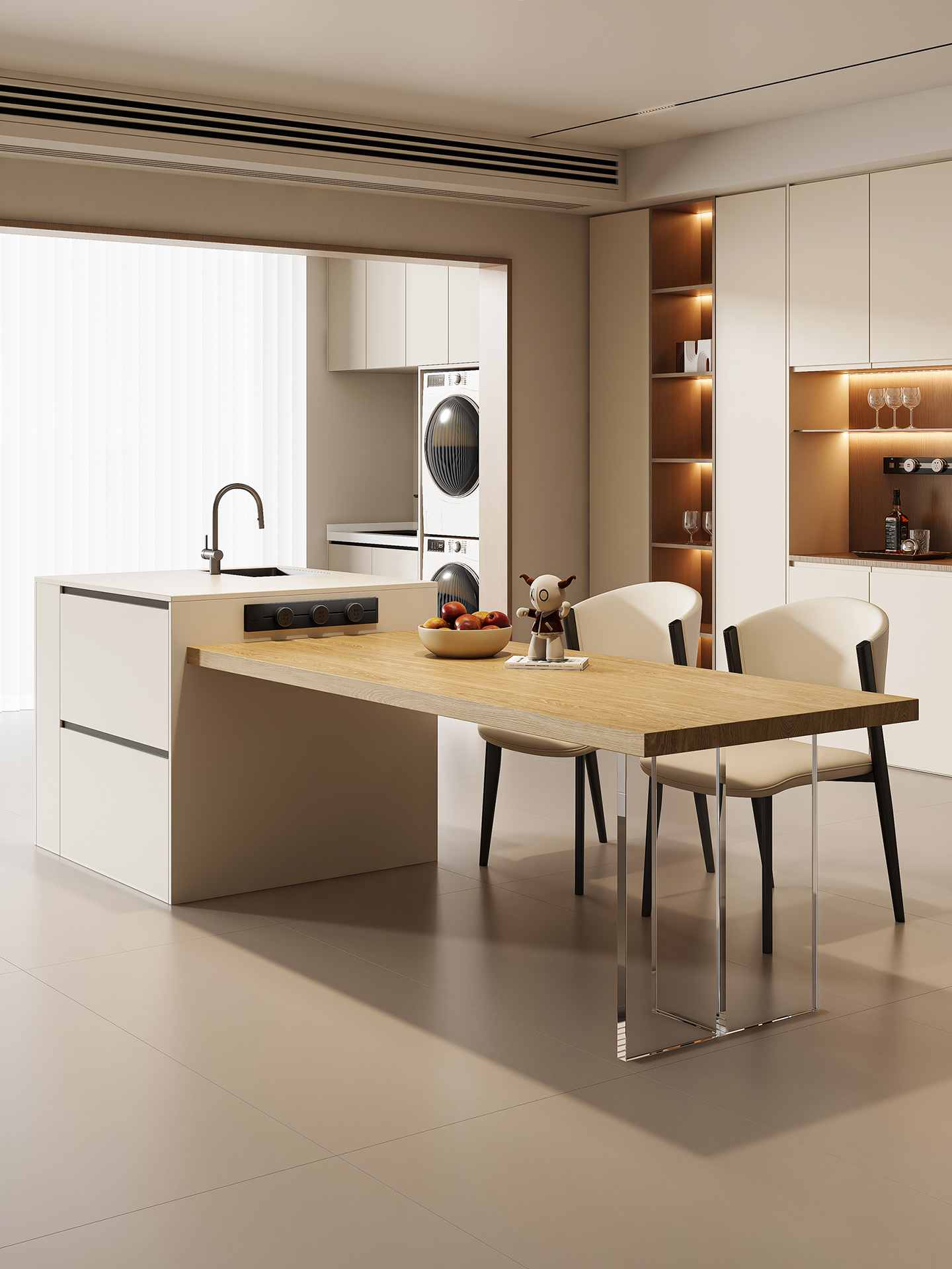 画蒙岩板岛台餐桌一体带水槽储物家用餐厅厨房导台定制现代简约风