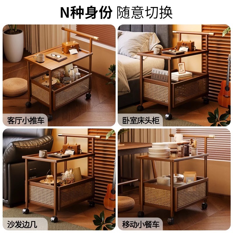 中古风移动茶几家用简易客厅沙发边几茶室收纳小推车2025新款爆款