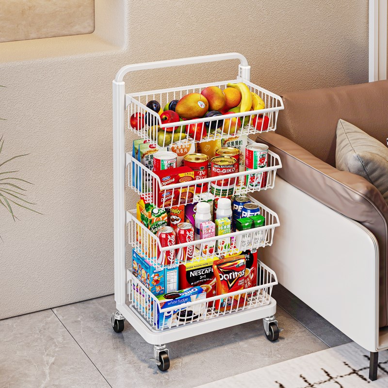 零食架子置物架客厅高颜值三层小推车可移动沙发旁放水果饮料收纳