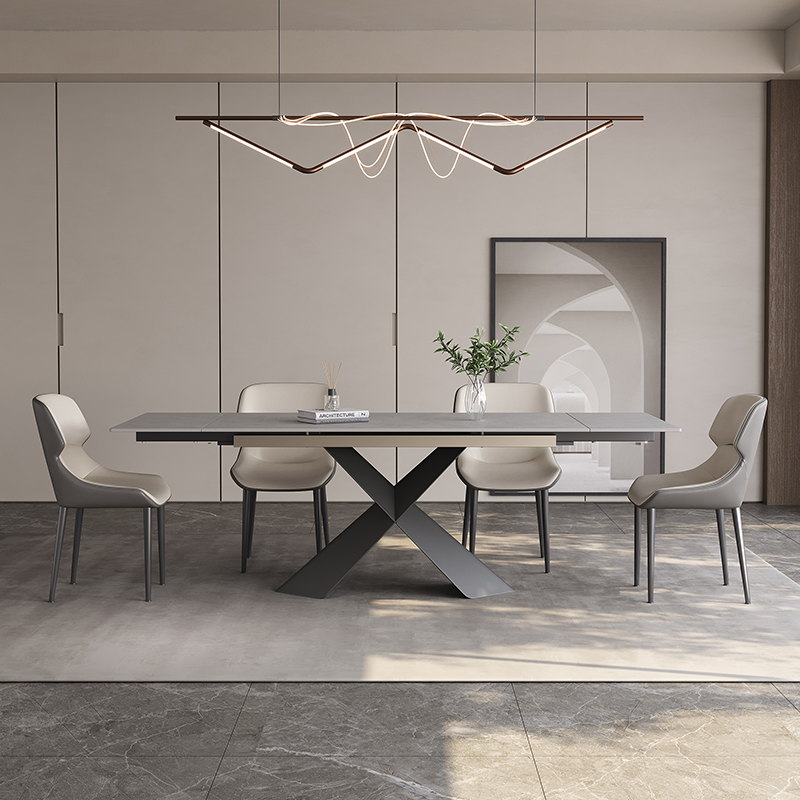 轻奢可伸缩折叠岩板餐桌椅意式极简现代简约小户型家用长方形饭桌