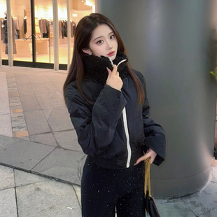 Le Depaysement卷卷毛闪钻拉链羽绒服短款女加厚毛领保暖外套冬季